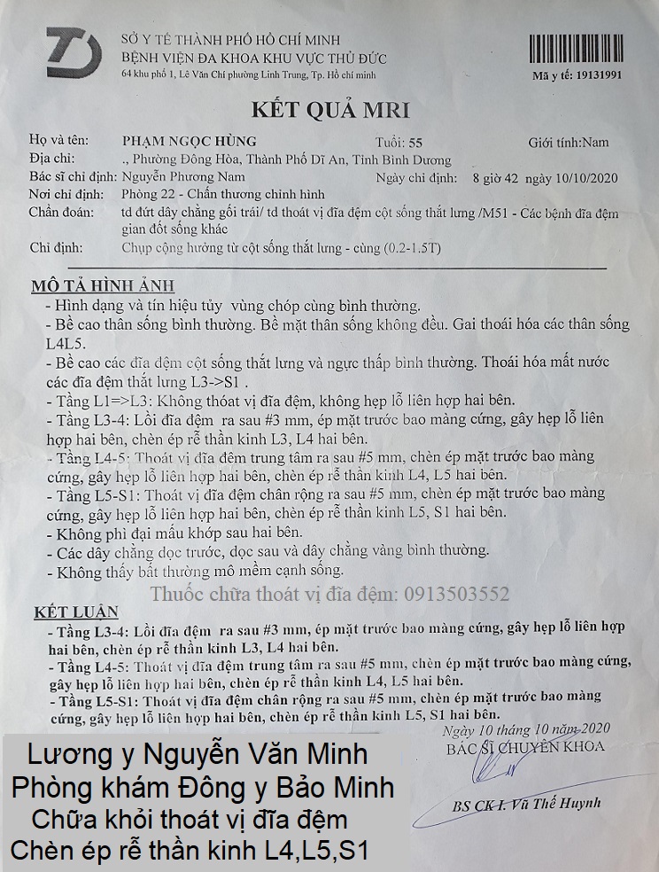 Chữa thoát vị đĩa đệm chèn ép rễ thần kinh cho chú Hùng ở Bình Dương